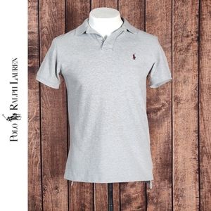 Vtg Gray Custom Fit Mens Mesh Knit Polo With Burgundy Pony Excellent Con…